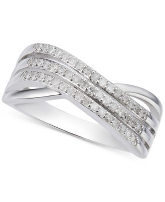 Diamond Triple Row Crossover Statement Ring (1/4 ct. t.w.) in Sterling ...