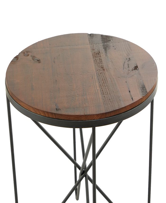 Rosemary Lane Metal Rustic Accent Table with Brown Wood Top, 19" x 19