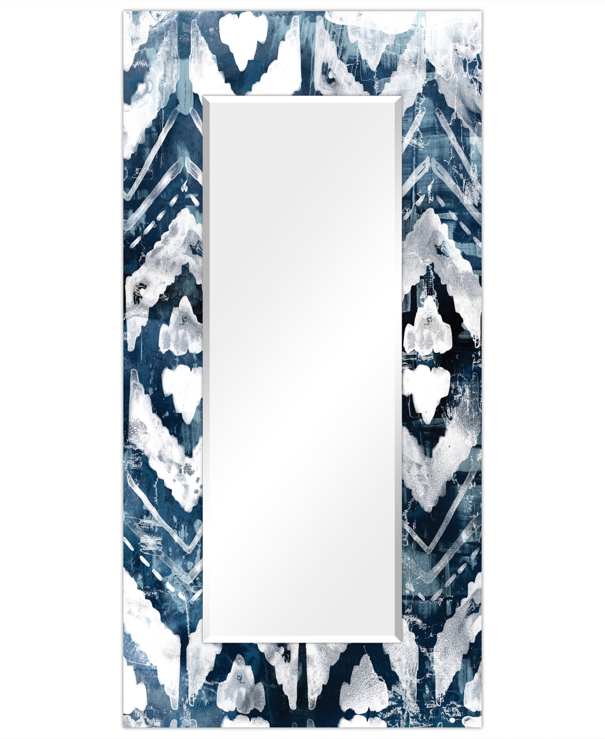 'Extraction' Rectangular On Free Floating Printed Tempered Art Glass Beveled Mirror, 72" x 36" - Indigo, White
