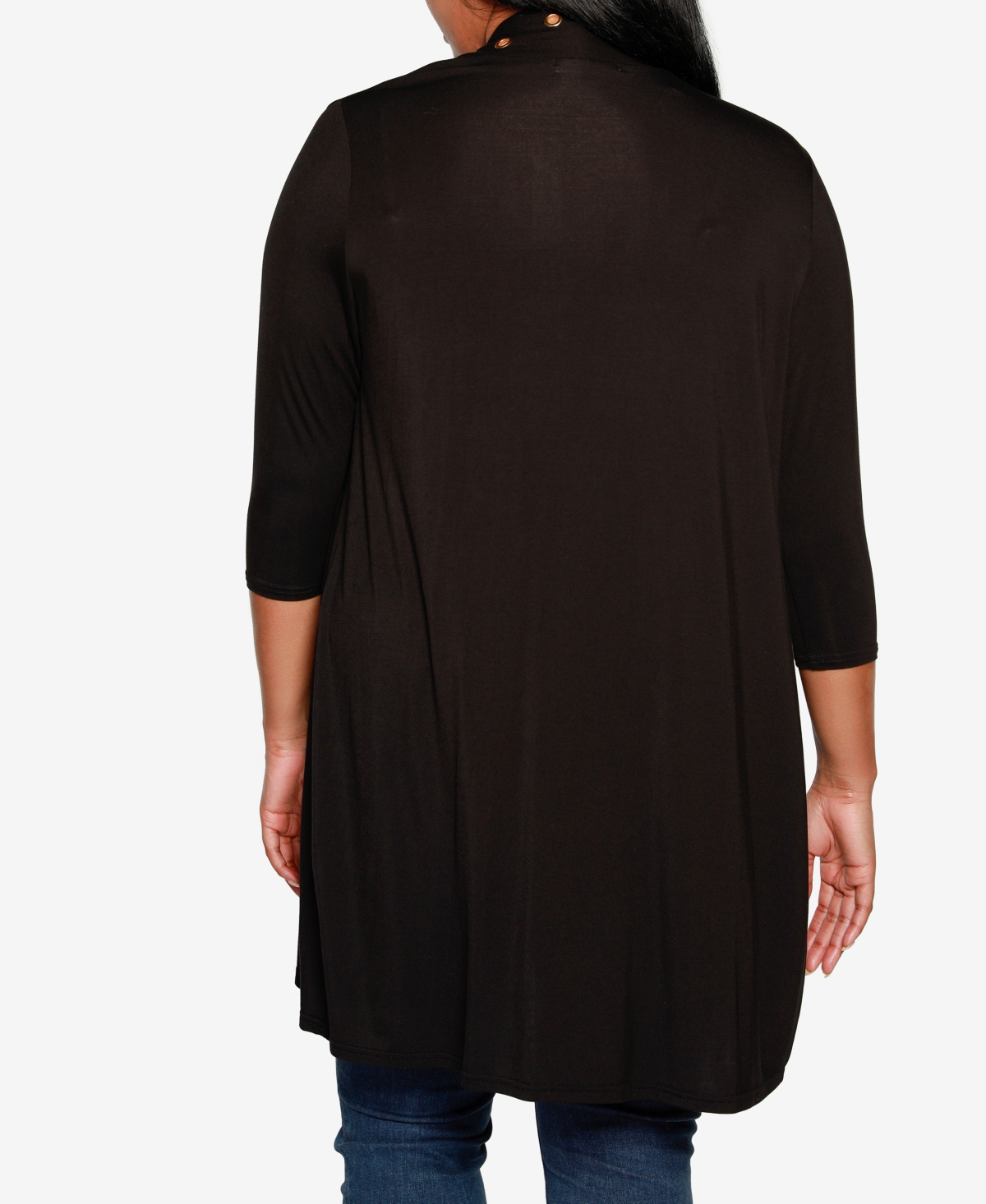 Shop Belldini Plus Size Grommet-trim Duster Cardigan Sweater In Black,gold