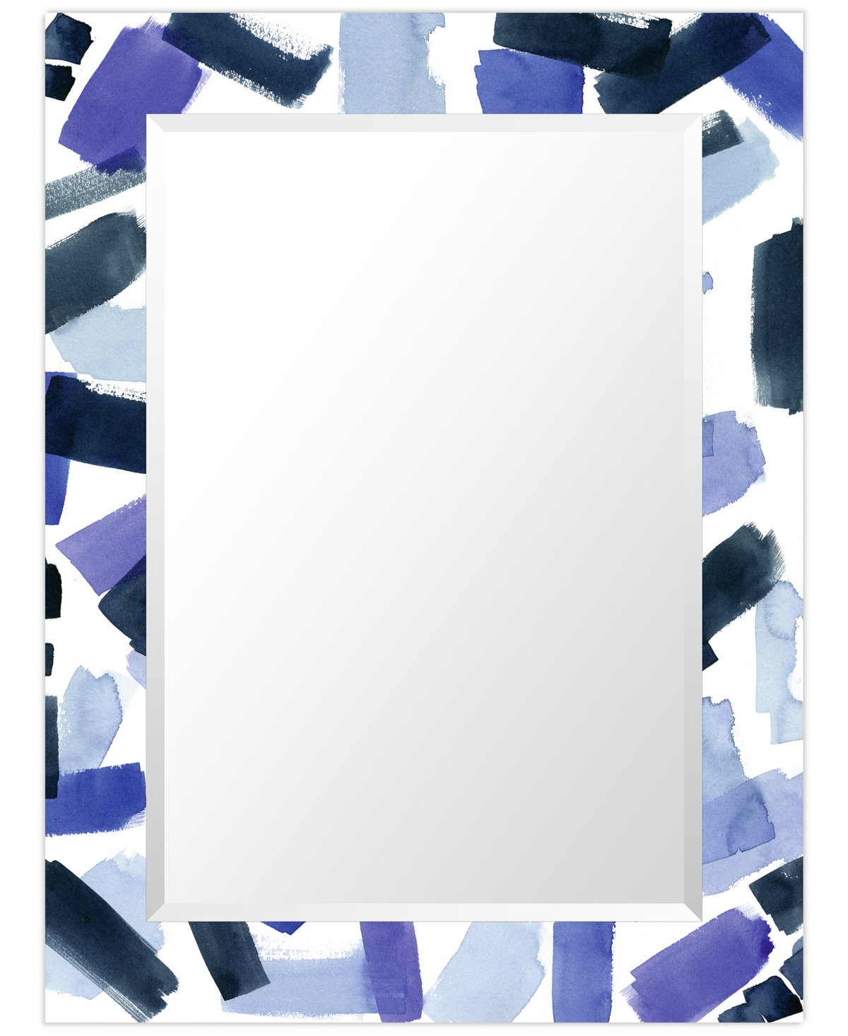 'Cerulean Strokes' Rectangular On Free Floating Printed Tempered Art Glass Beveled Mirror, 40" x 30" - Purple, Navy