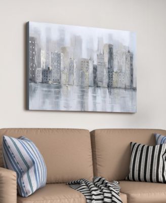 Foggy City Textured Metallic Hand Painted Canvas Wall Art, 30" x 40"