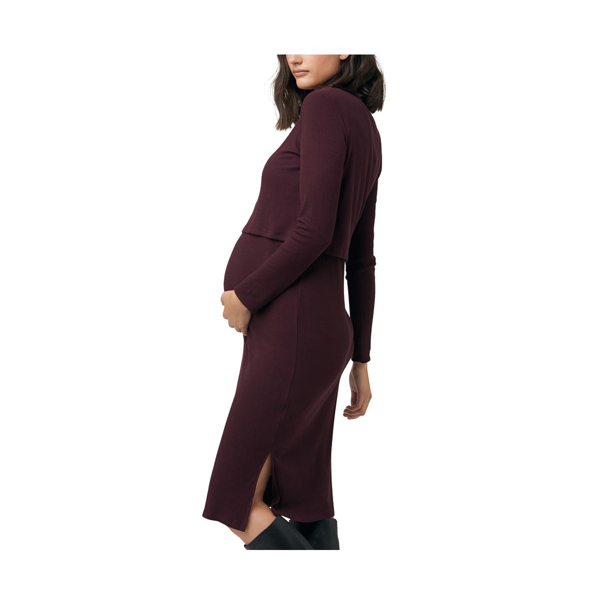 Ripe Maternity Maternity Ruby Rib Nursing Dress- Maroon