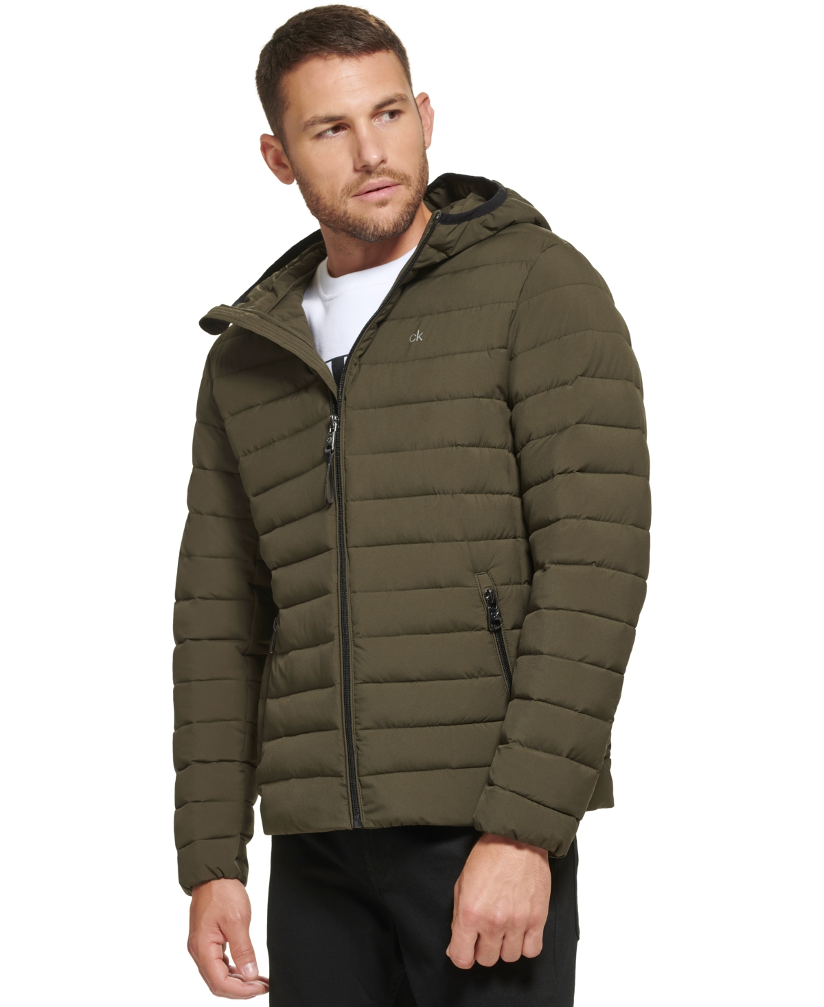 Calvin Klein Men's Hooded & Quilted Packable Jacket In Olive