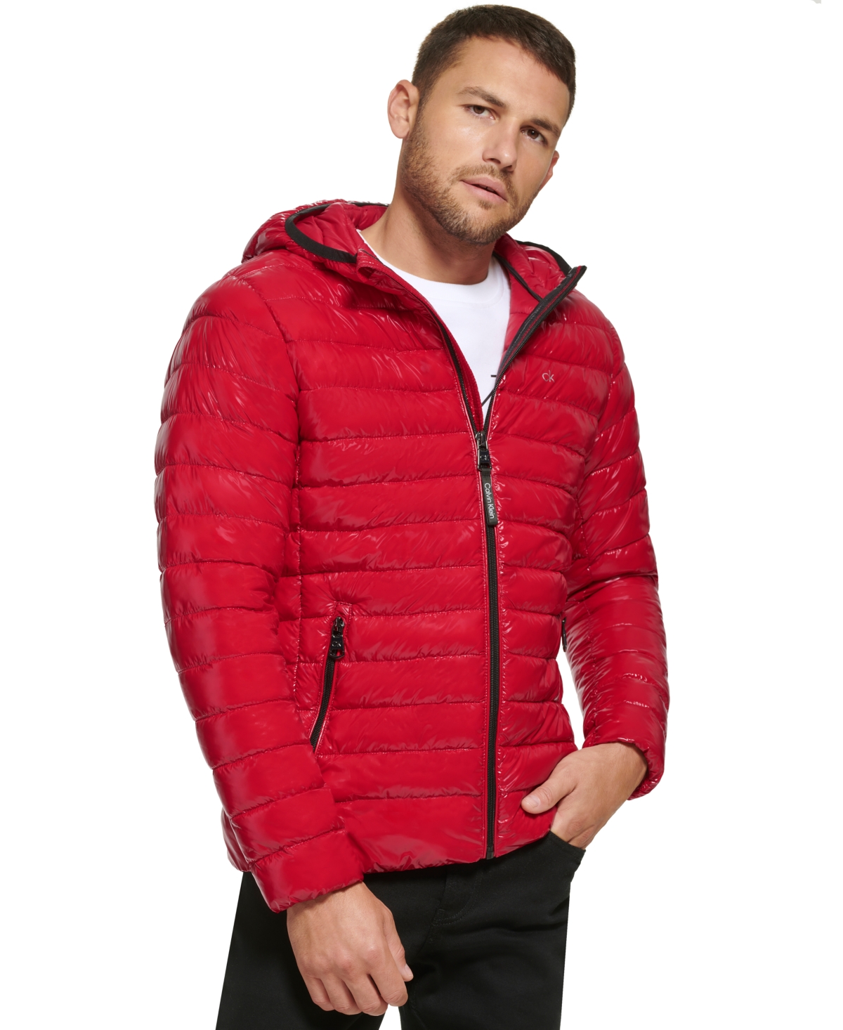 Calvin Klein Men's Hooded & Quilted Packable Jacket In True Red