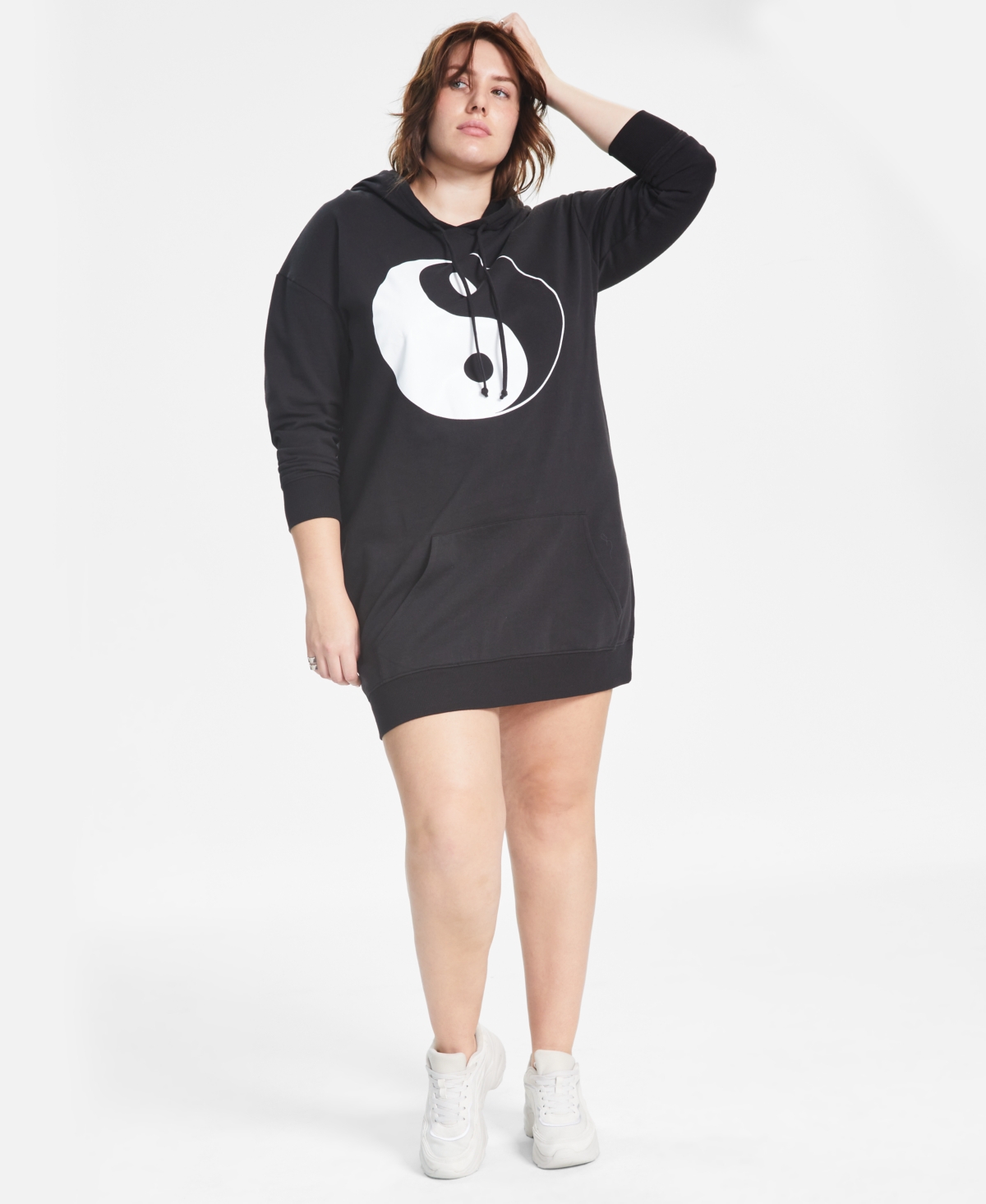 Love, Fire Trendy Plus Size Hoodie Sweatshirt Dress