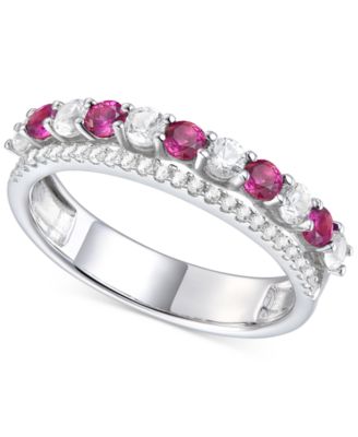 Macy's - Lab-Grown Emerald (1/3 ct. t.w.) & Lab-Grown White Sapphire (5/8 ct. t.w.) Stack Band in Sterling Silver (Also in Lab-Grown Ruby & Lab-Grown Sapphire)
