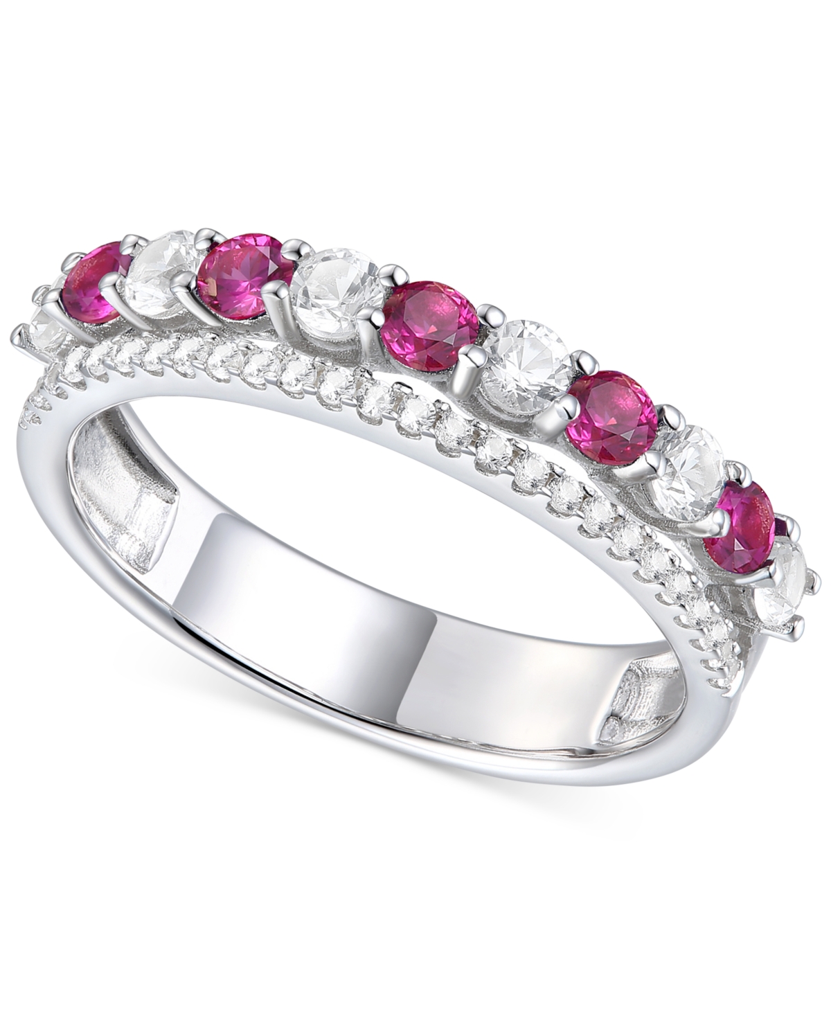 Lab-Grown Emerald (1/3 ct. t.w.) & Lab-Grown White Sapphire (5/8 ct. t.w.) Stack Band in Sterling Silver (Also in Lab-Grown& Lab-Grown Sapphire)