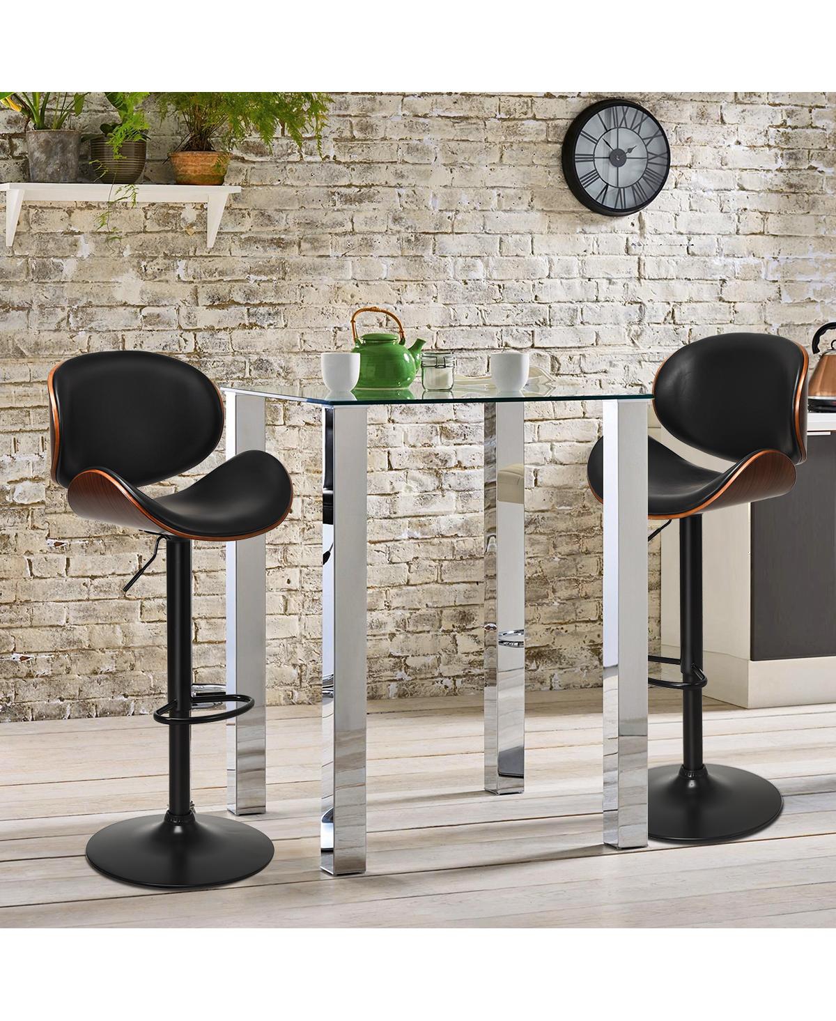 Set of 2 Bentwood Barstool Mid-Century Adjustable Swivel