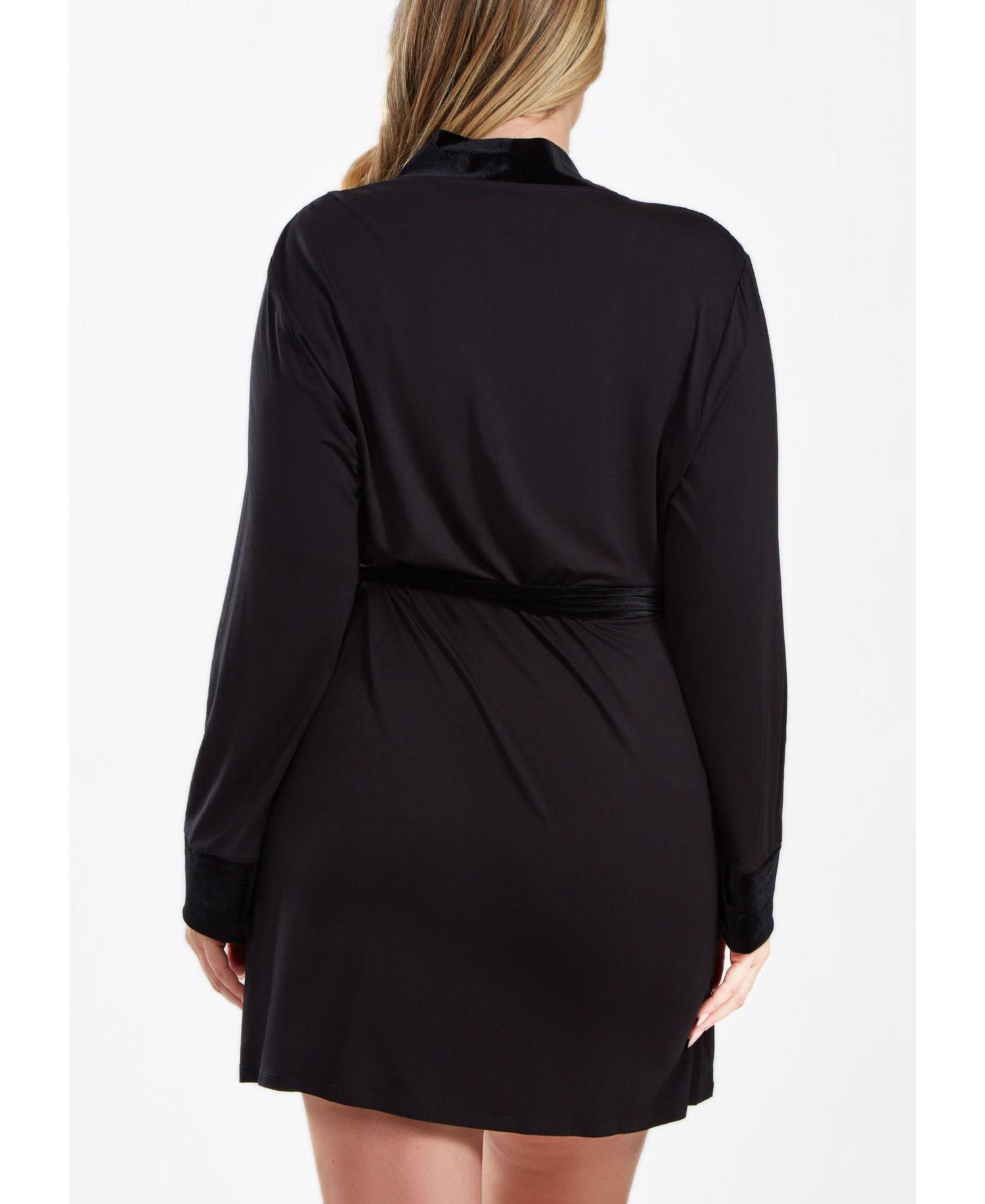 Layna Plus Size Velore and Velvet Lace Trimmed Self Tie Robe