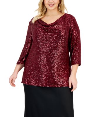 Alex Evenings Plus Size Sequin Cowl Neck Tunic - Macy's