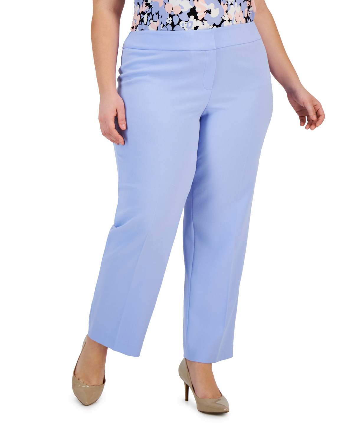 Shop Kasper Plus Size Stretch Crepe Mid-rise Ankle Pants In California Sky