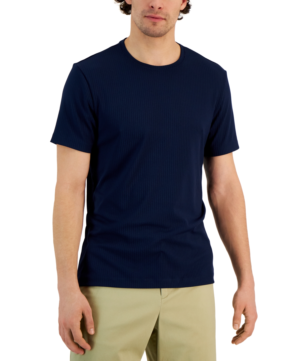 Alfani Men's Core Tech Solid Ribbed-knit T-shirt, Created For Macy's In Neo Navy