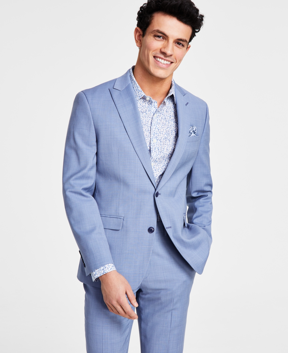 Men's Slim-Fit Wool Sharkskin Suit Jacket, Created for Macy's - Blue