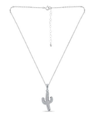 Cubic Zirconia Pave Cactus Pendant Necklace in Sterling Silver