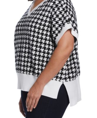 Plus Size Houndstooth Vest Sweater