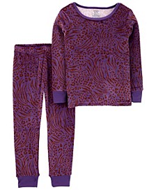 Toddler Girls Loose Fit Fuzzy Top and Pajama, 2 Piece Set
