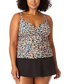 Plus Size Twisted Tankini Top & Banded Swim Skirt