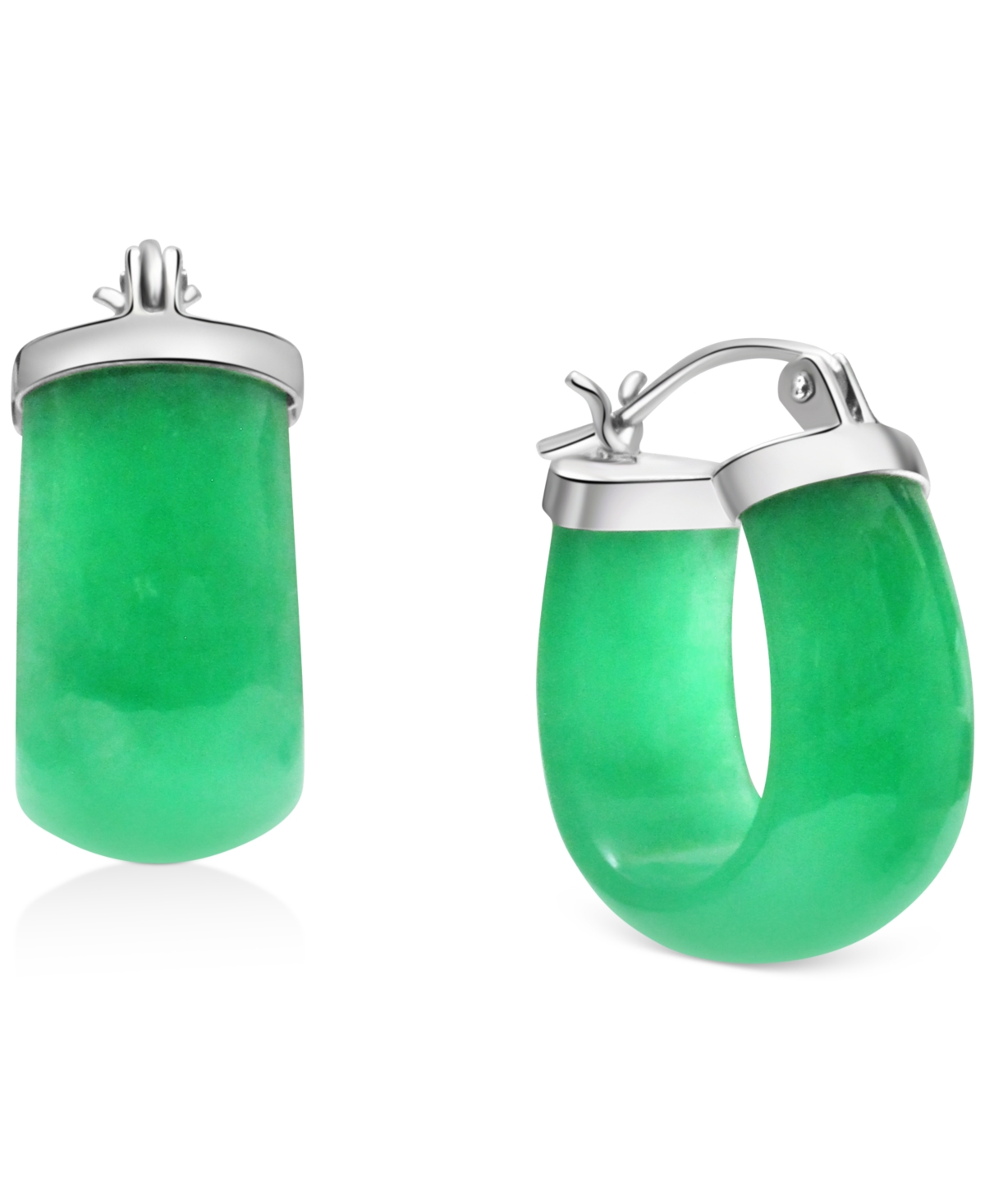 Macy's Green Jade (10x16mm) Small Hoop Earrings In Sterling Silver, 1"