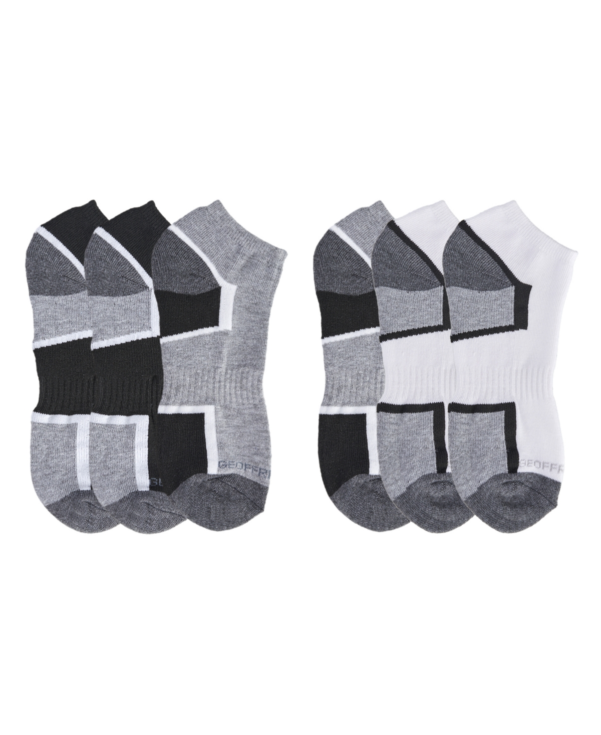 Men's Cushioned Low Cut Socks, Pack of 6 - Black, White, Gray