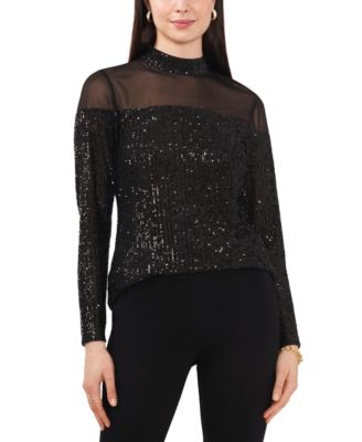 MSK - Women's Sequin Illusion Long-Sleeve Turtleneck Top