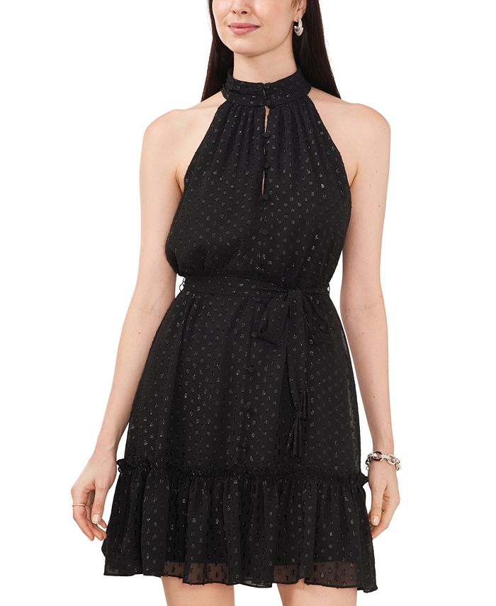Women's V Neck Bow Bubble Mini Dress - Sleeveless Ruffled A-Line Party Dress