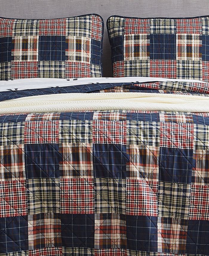 Eddie Bauer Madrona Plaid Blue Reversible 3Piece King Quilt Set Macy's