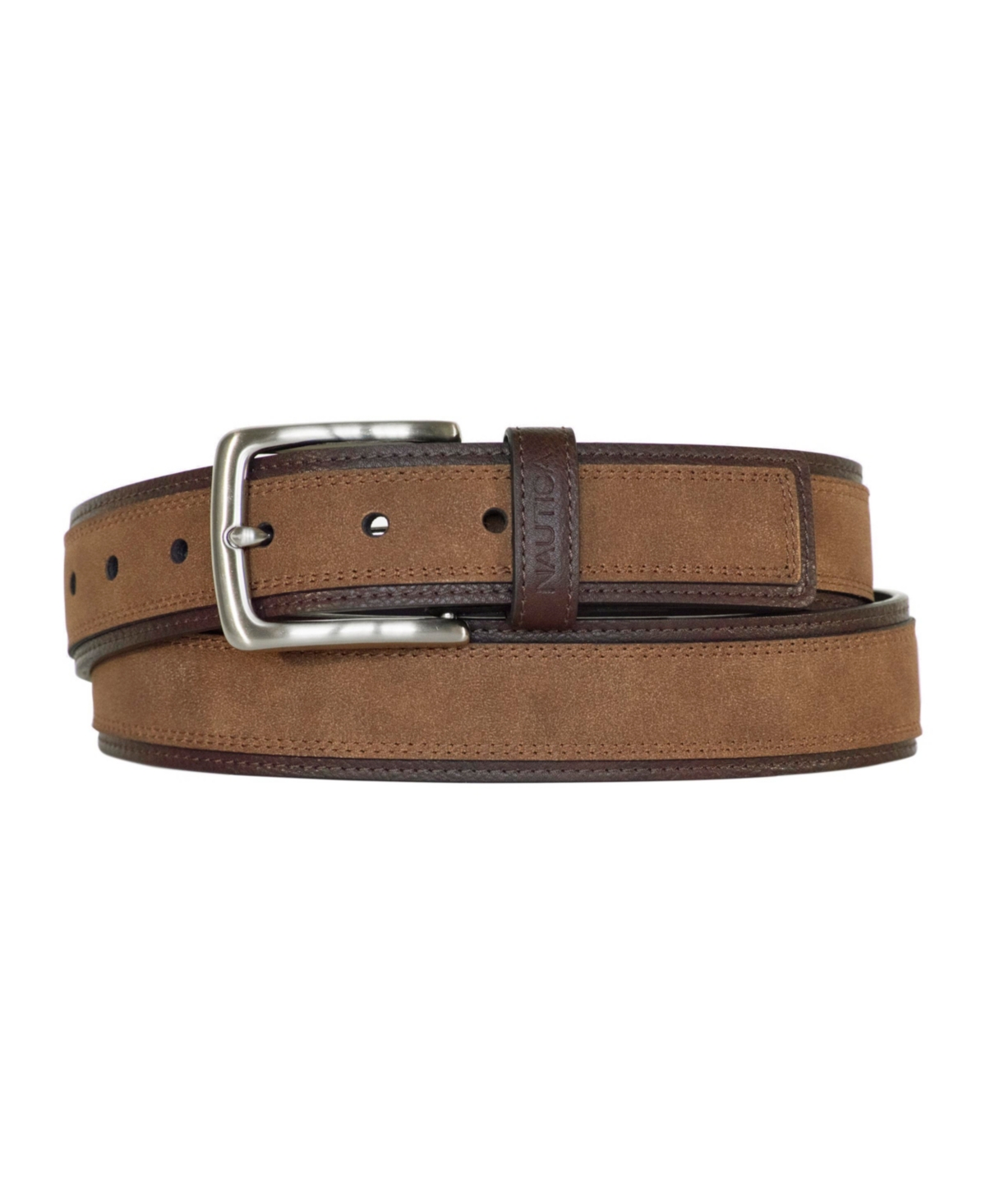 Nautica Men's Casual Leather Belt With Suede Overlay In Tan