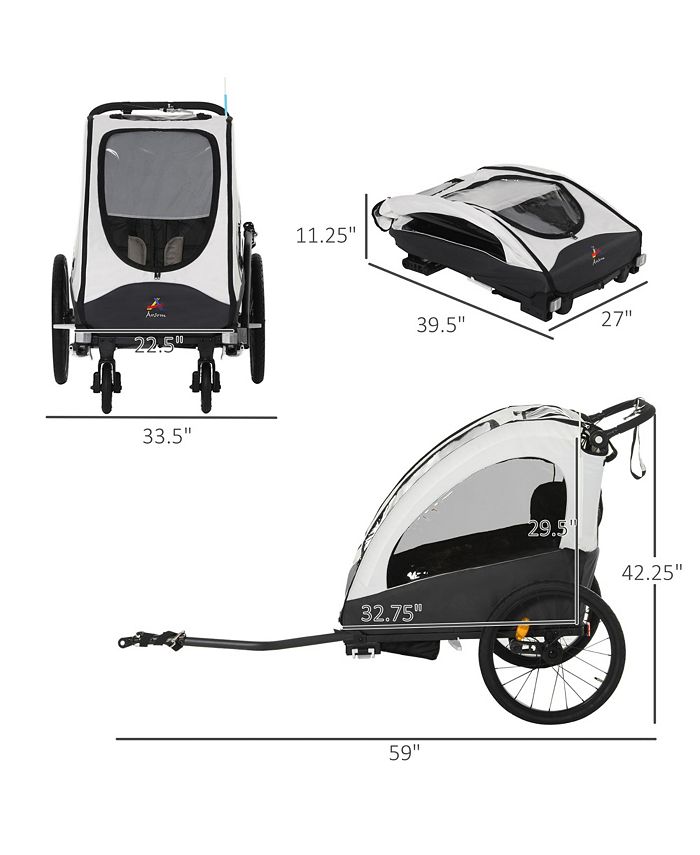 Aosom Child Bike Trailer 3 In1 Foldable Jogger 2Seat Baby Stroller