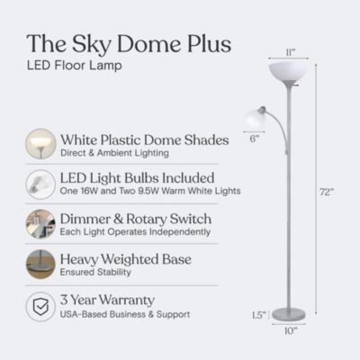 Sky Dome Plus 72" LED Torchiere Floor Lamp with 1 Reading Arm