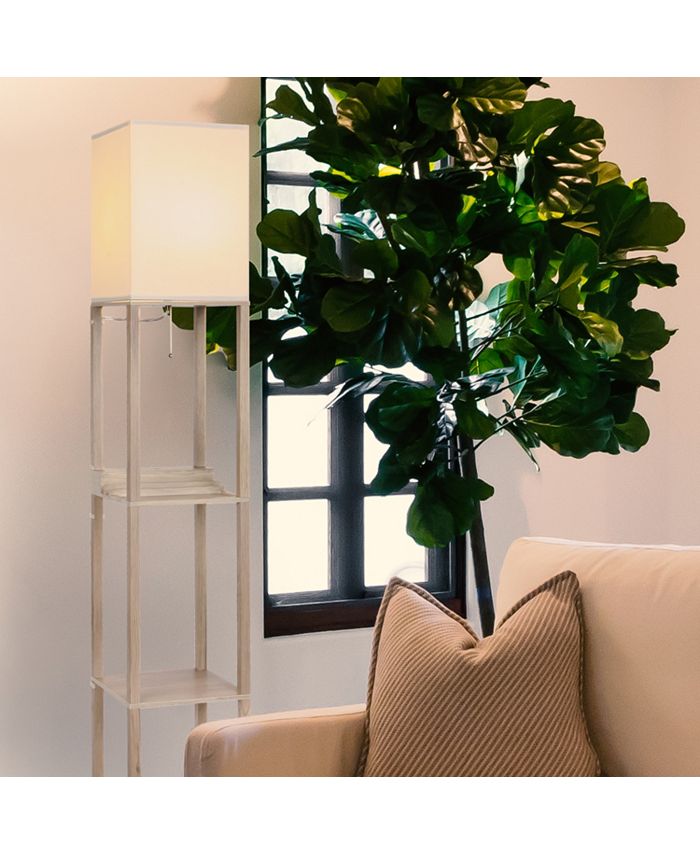 Brightech Maxwell Shelf & LED Floor Lamp with Lantern Shade, USB Port ...