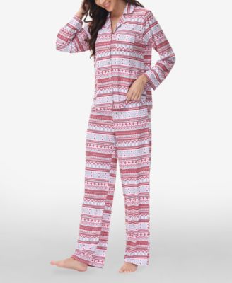 Women's Printed Long Sleeve Notch-Collar Pajama Set, 2 Piece