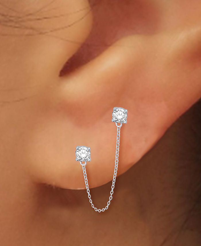 Macy's Diamond Double Piercing Chained Earring (1/6 ct. t.w.) in 14k