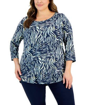 JM Collection Plus Size Zebra Print 3/4-Sleeve Top, Created for Macy's ...