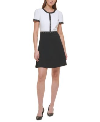 KARL LAGERFELD PARIS - Women's Faux-Leather Studded-Trim Dress