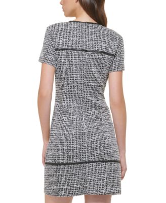 Women's Tweed Faux-Leather Trim Sheath Dress