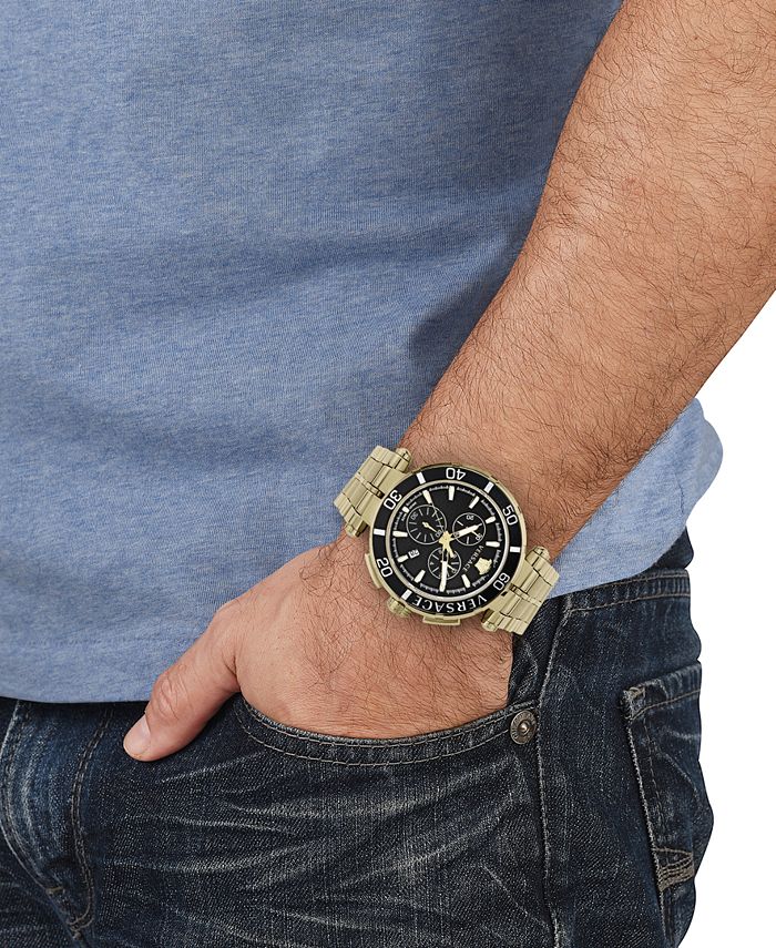 Versace Men's Chronograph Greca Gold Ion Plated Bracelet Watch 45mm