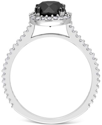 Black Diamond (1 ct. t.w.) & White Diamond (1/4 ct. t.w.) Halo Engagement Ring in 14k White Gold