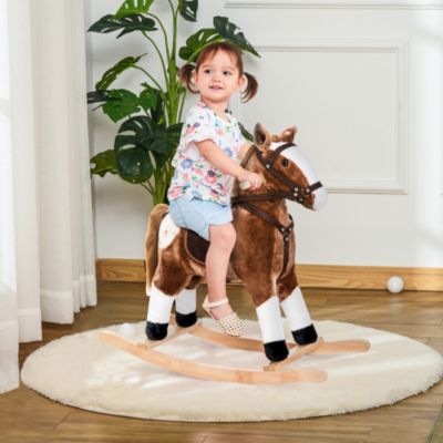 Plush Rocking Horse Ride-on Toy Pony Kids Girls Toddlers Gift Rocker w/ Sound