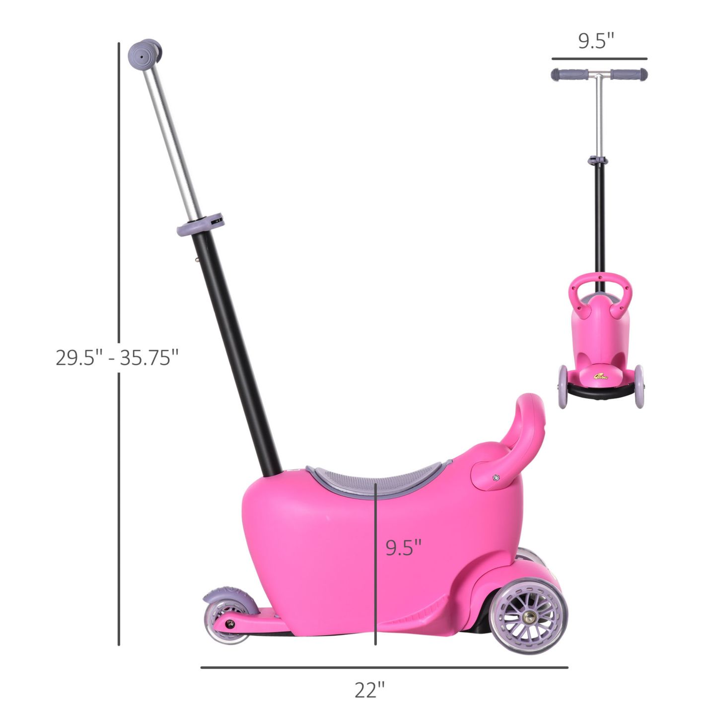 Детская игрушка Qaba 3-in-1 Kids Scooter, Adjustable Handlebar, 44 lbs Capacity, Ages 2-6 — фото 2