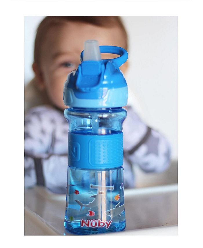 Nuby Thirsty Kids on The Go Water Bottle with Easy Grip, Blue Sharks