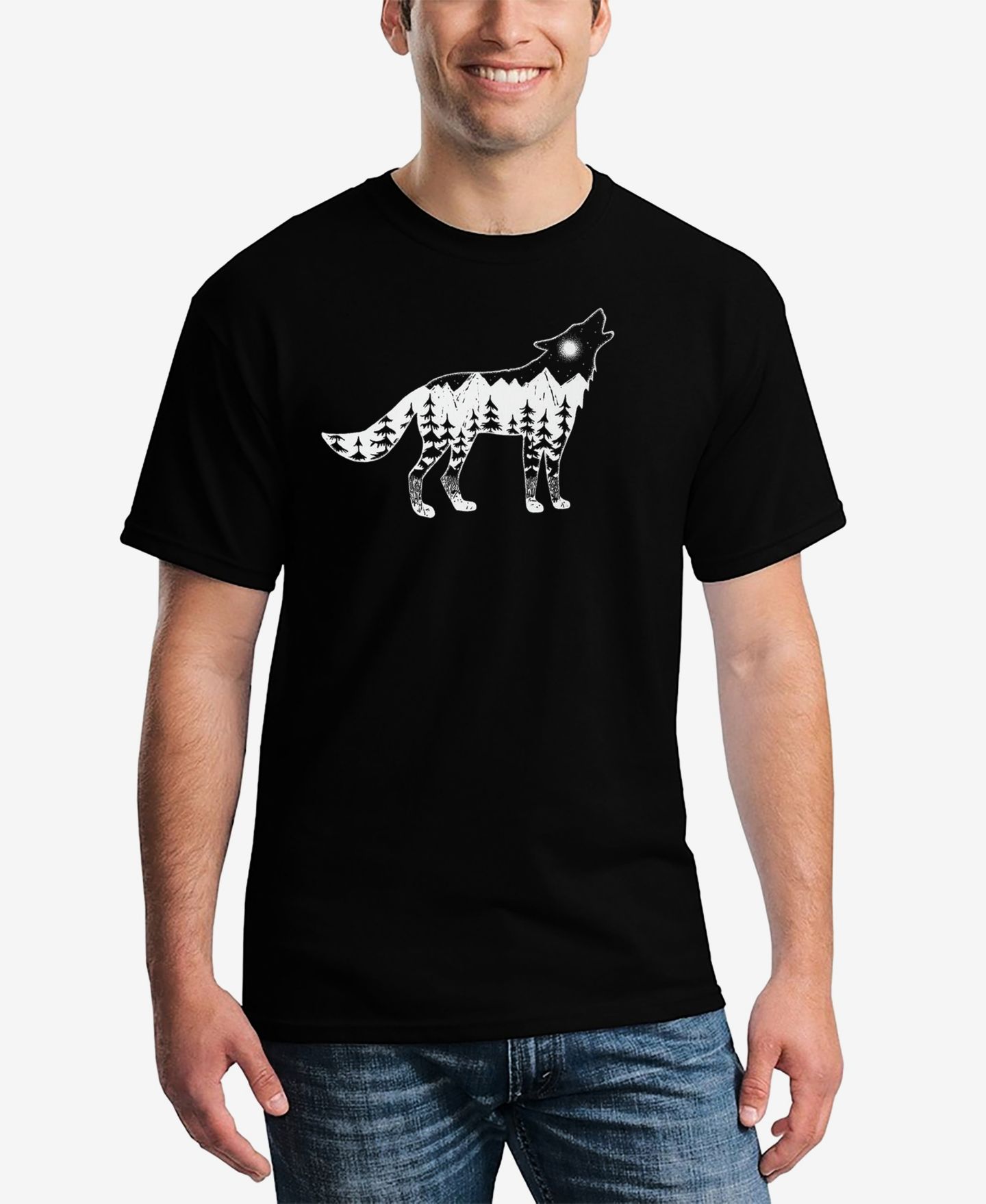 Мужская футболка LA Pop Art Howling Wolf Word Art Short Sleeve, цвет: Чёрный — фото 1