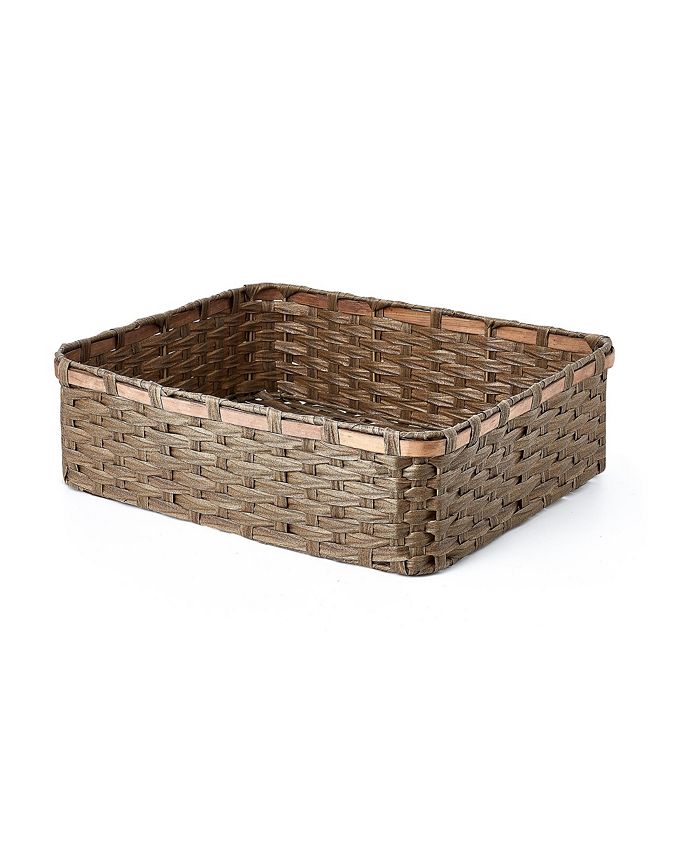 Baum Rectangle Faux Wicker Storage Baskets with Woodstrip Edge, Set of