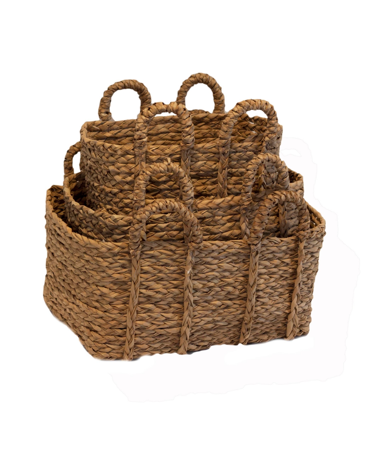 Shop Baum Jumbo Rectangle Braided Rush Baskets, Set Of 3 In Natural