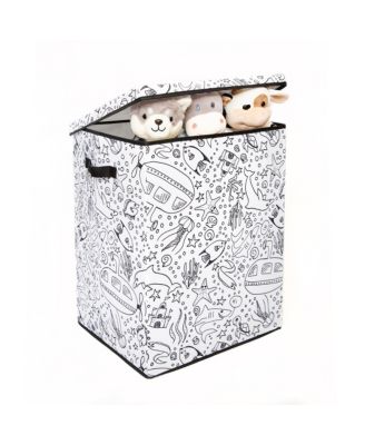 Kid&#39;s Coloring Under Sea Print Hamper with Lid and 4 Washable Markers Set