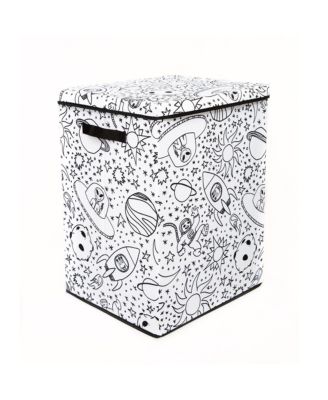 Kid&#39;s Coloring Space Print Hamper with Lid and 4 Washable Markers Set