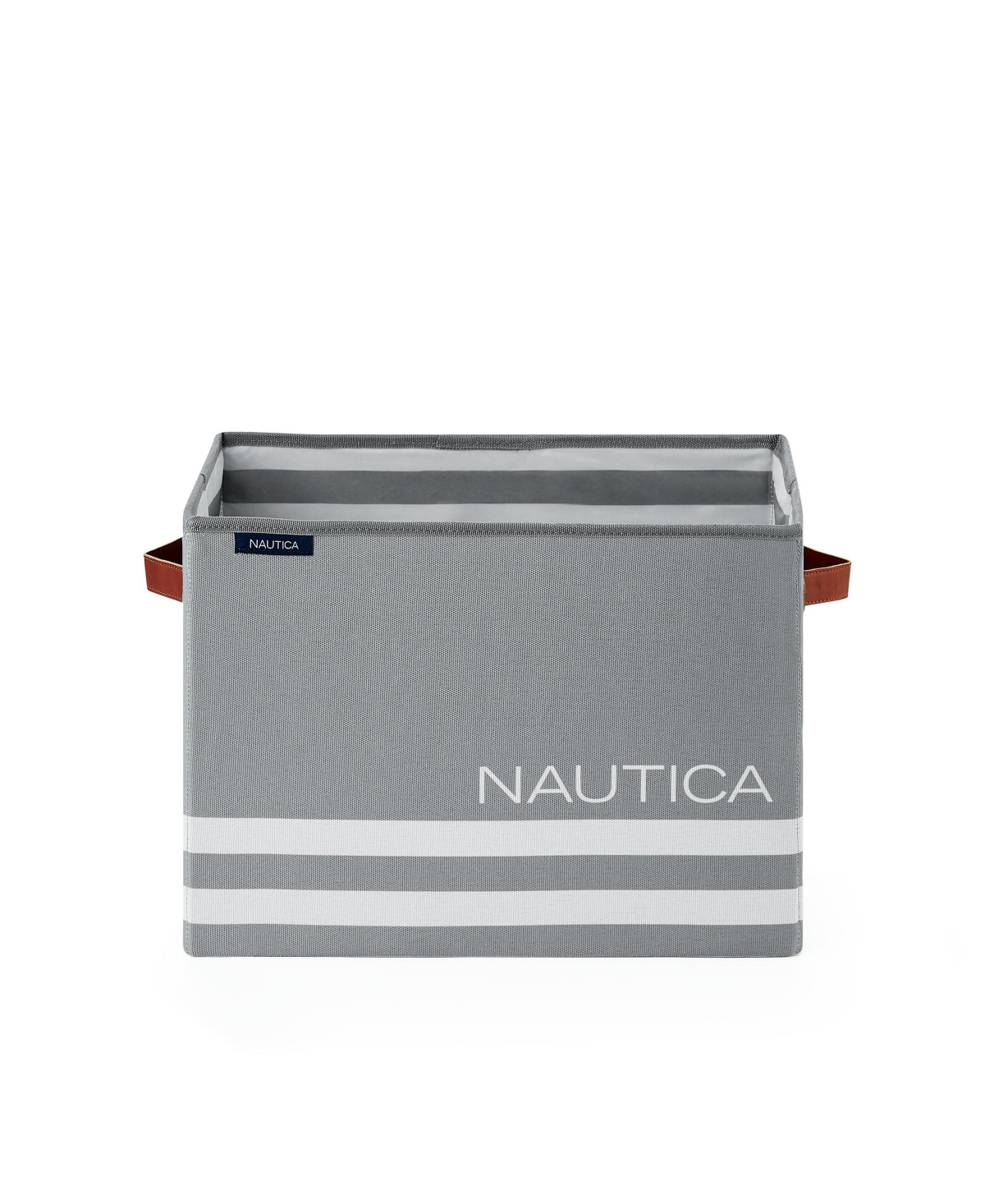 Nautica Folded Hamper With Lid Box Weave In Gray Stripe