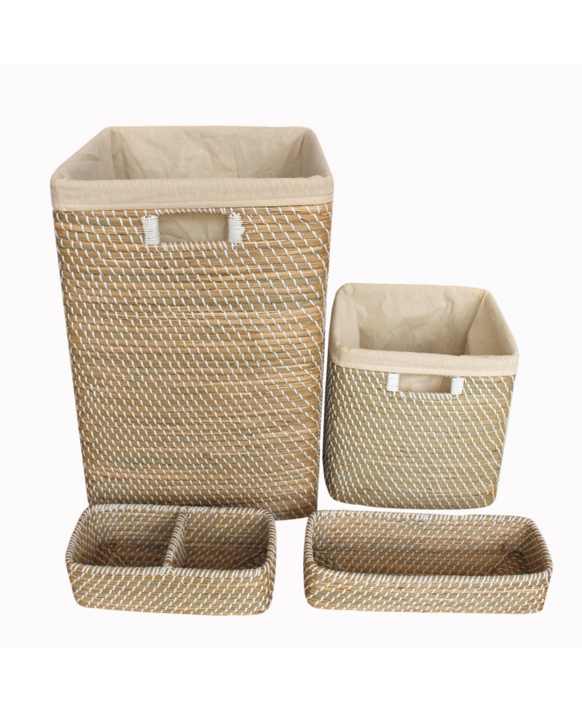 Baum Prestwick Natural 5pc Hamper And Bath Storage Set In Natural,white