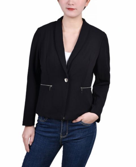 Женские куртки NY Collection Petite Cropped Long Sleeve Crepe Jacket