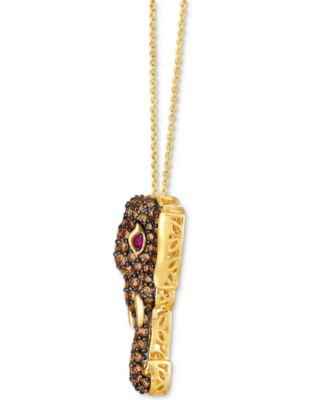 Diamond (1-5/8 ct. t.w.) & Passion Ruby Accent Elephant Adjustable 20" Pendant Necklace in 14k Gold